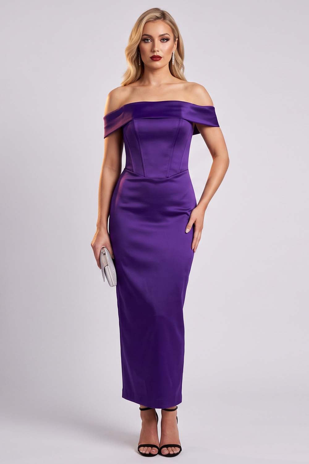 CELESTINE Strapless Column Evening Dress - Royal Purple