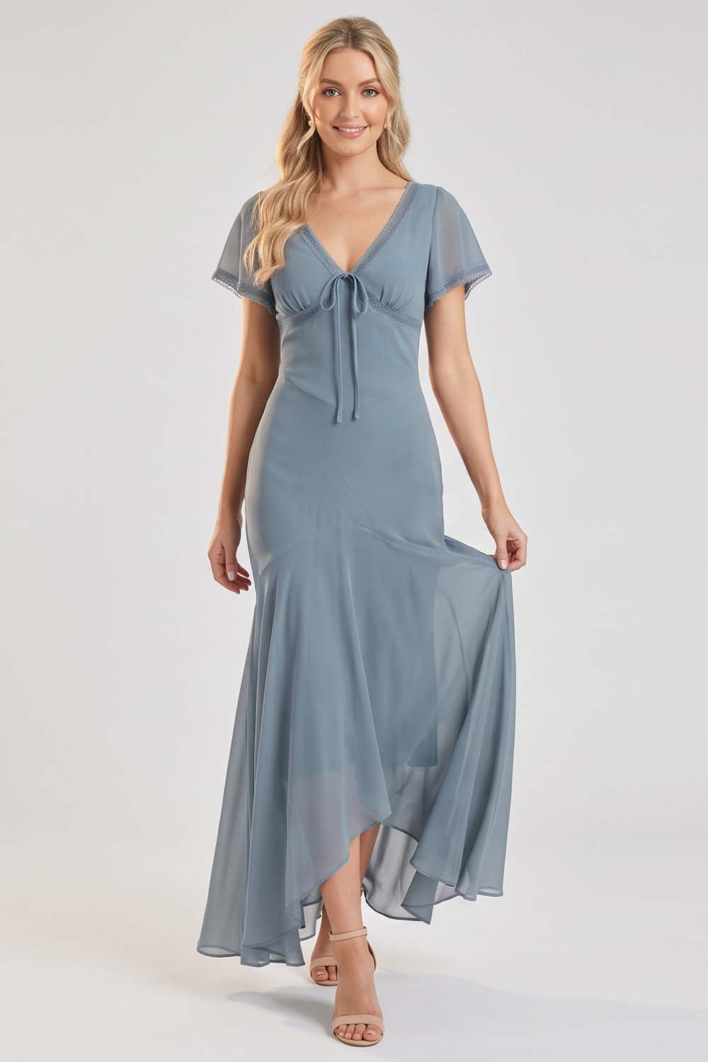 FLORENCE Georgette Tea Dress - Slate Blue-0