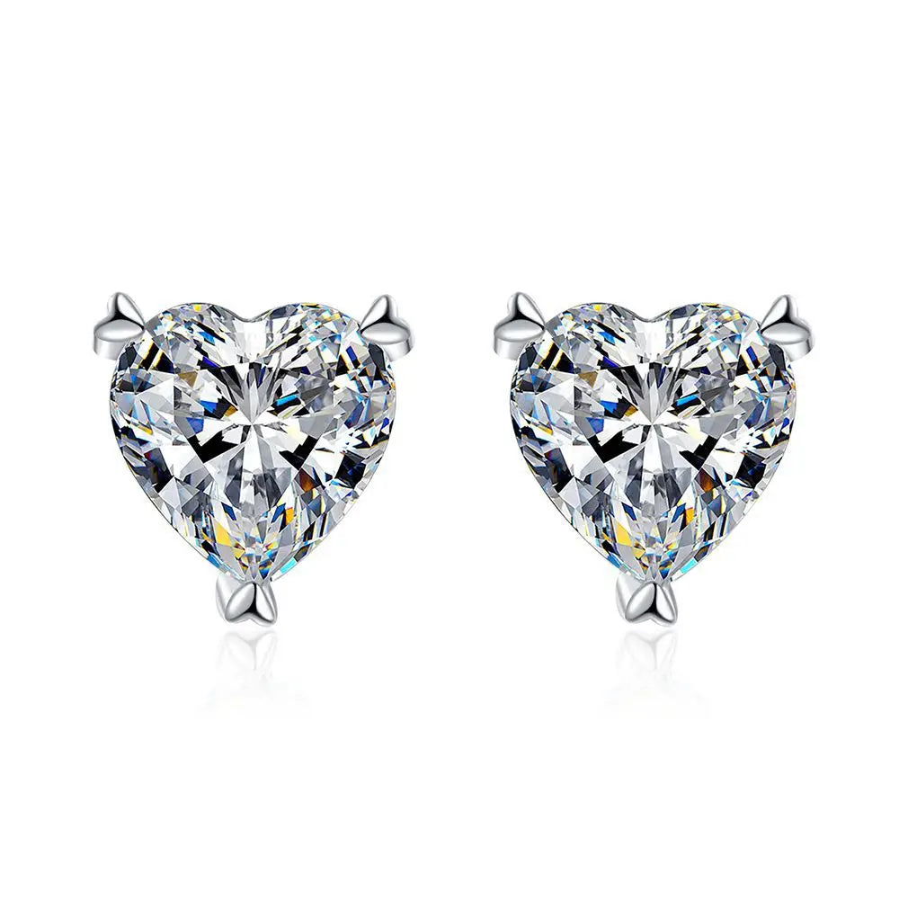 S925 Silver Stud Earrings Platinum Plated 1 Carat Heart-Shaped Moissanite Earrings for Women Moissanite Jewelry