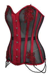 Burgundy Black Mesh Lace Applique Latonia Overbust Corset