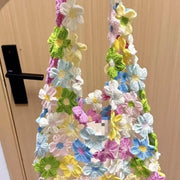 Hand Woven Bag Crochet Diy Material Bag Inner Lining Material Bag Summer Garden Flower Bag Flower Wool Hand-woven Bag Crochet