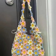 Hand Woven Bag Crochet Diy Material Bag Inner Lining Material Bag Summer Garden Flower Bag Flower Wool Hand-woven Bag Crochet