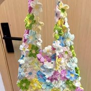 Hand Woven Bag Crochet Diy Material Bag Inner Lining Material Bag Summer Garden Flower Bag Flower Wool Hand-woven Bag Crochet