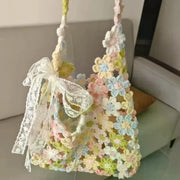 Hand Woven Bag Crochet Diy Material Bag Inner Lining Material Bag Summer Garden Flower Bag Flower Wool Hand-woven Bag Crochet