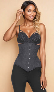Kayla Waist Cincher Black Brocade Corset-1