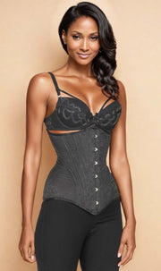 Kayla Waist Cincher Black Brocade Corset-3
